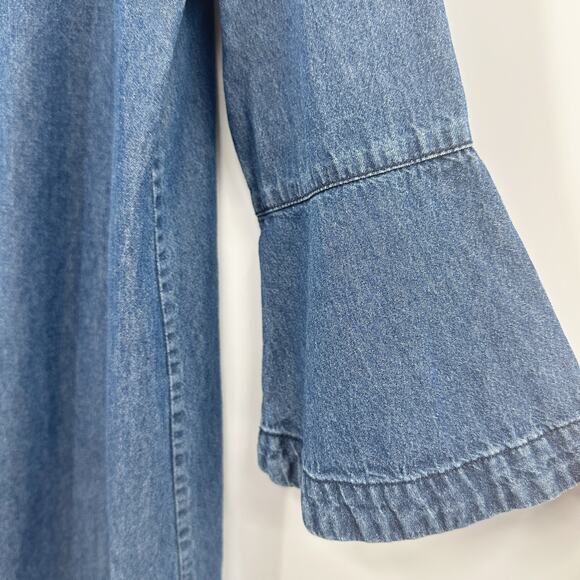 Draper James Chambray Ruffle Shift Dress in Medium Wash Size 8 - Picture 6 of 11